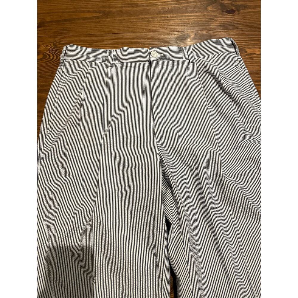 Brooks Brothers Elliot Seersucker Pleated Men's 36x34 Blue White Cuffed Pants - Picture 12 of 14